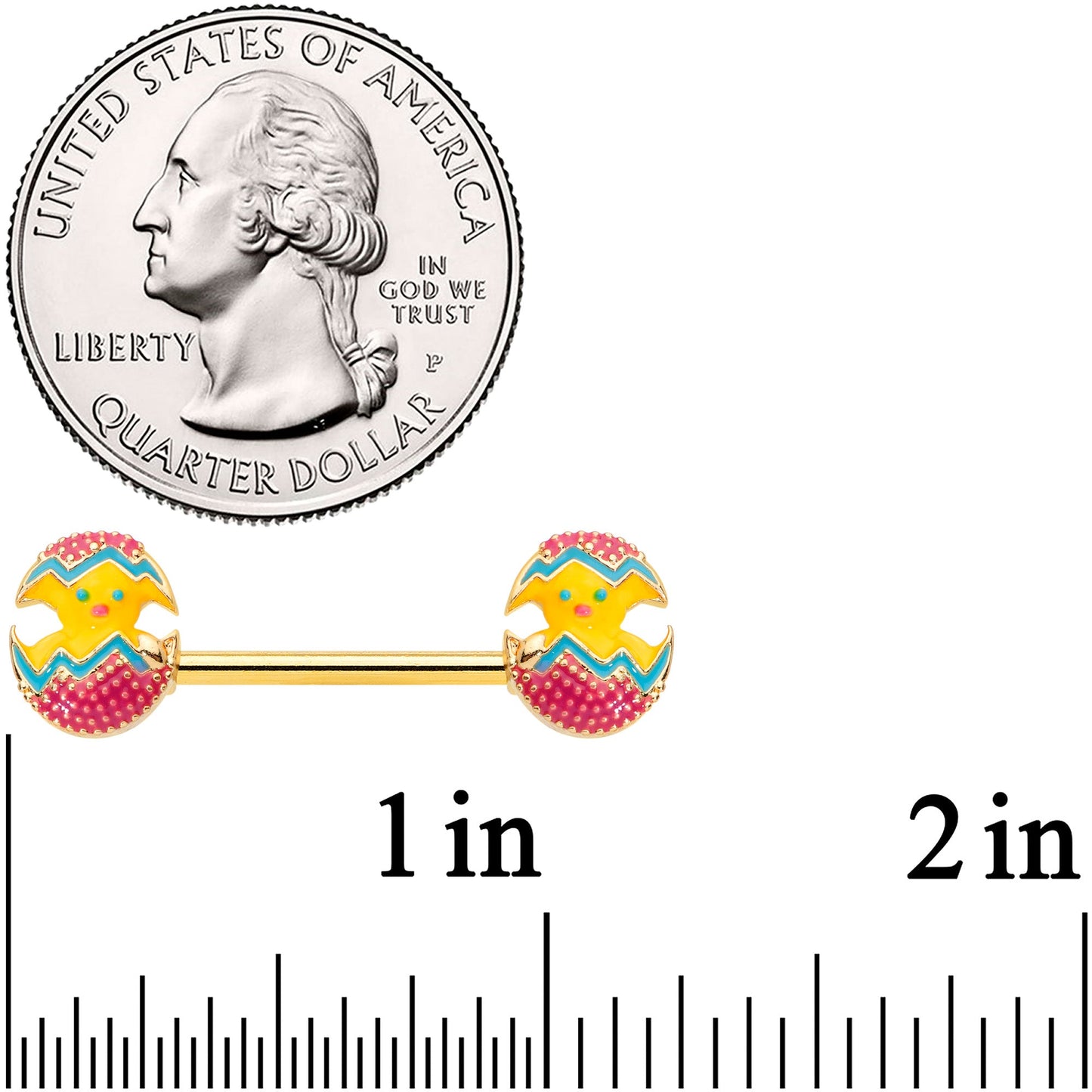 14G 9/16 Gold Tone Red Fancy Easter Chick Barbell Nipple Ring Set