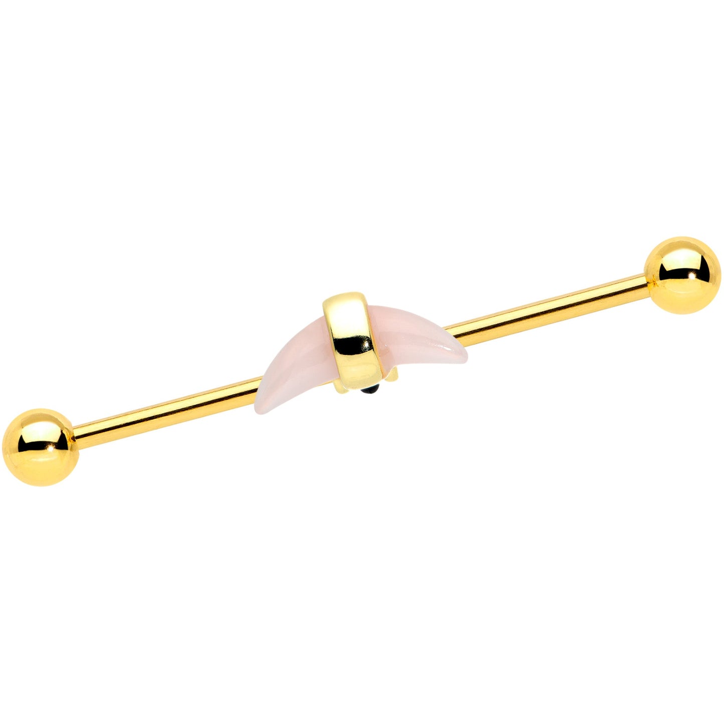 14G Pink Gem Gold Tone Crescent Industrial Barbell 38mm