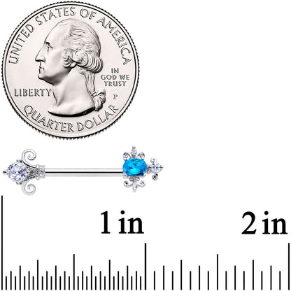 14G 9/16 Clear Blue Gem Renaissance Cross Barbell Nipple Ring Set