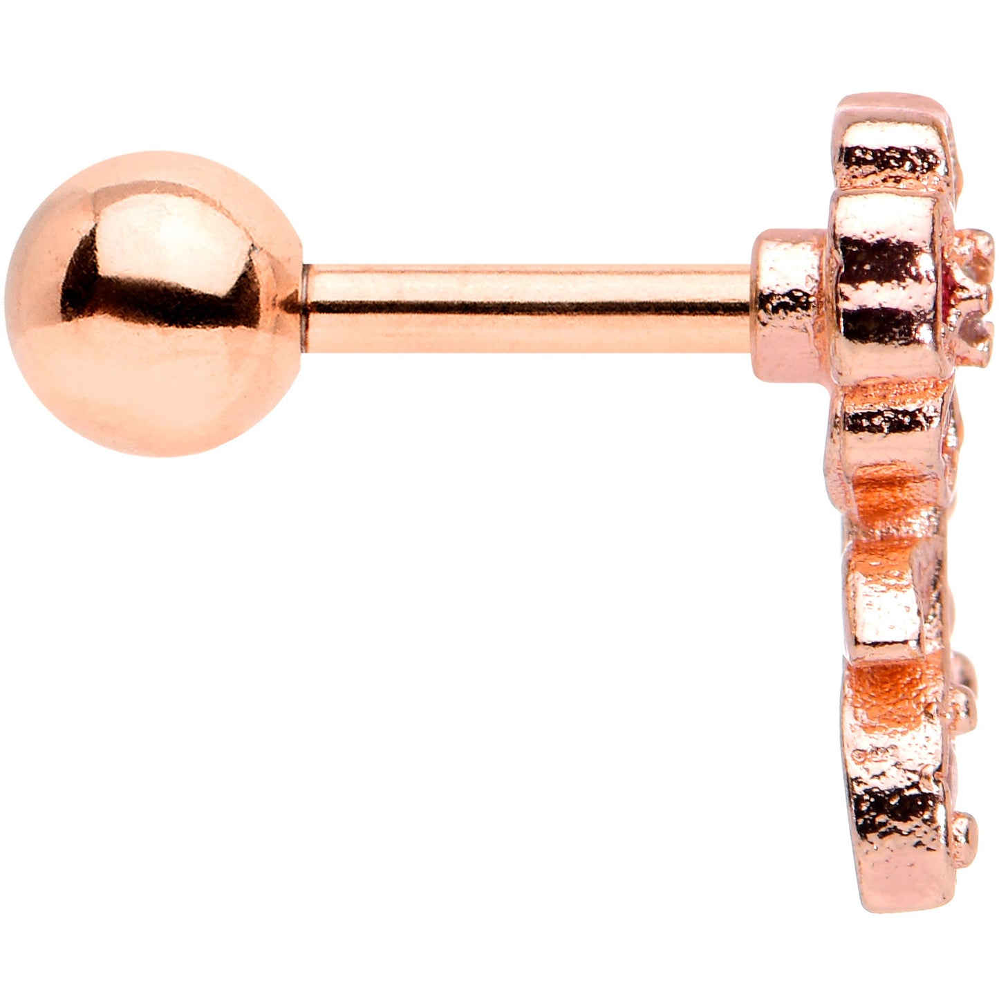 16G 1/4 Pink Gem Rose Gold Tone Heart Flower Cartilage Tragus