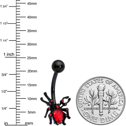 Red Gem Black Sexy Little Spider Halloween Belly Ring