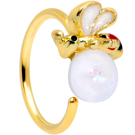 20G 5/16 White Faux Opal Gold Tone Insect Nose Hoop
