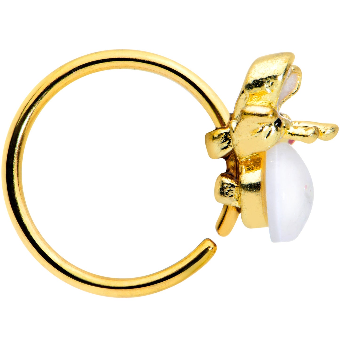 20G 5/16 White Faux Opal Gold Tone Insect Nose Hoop