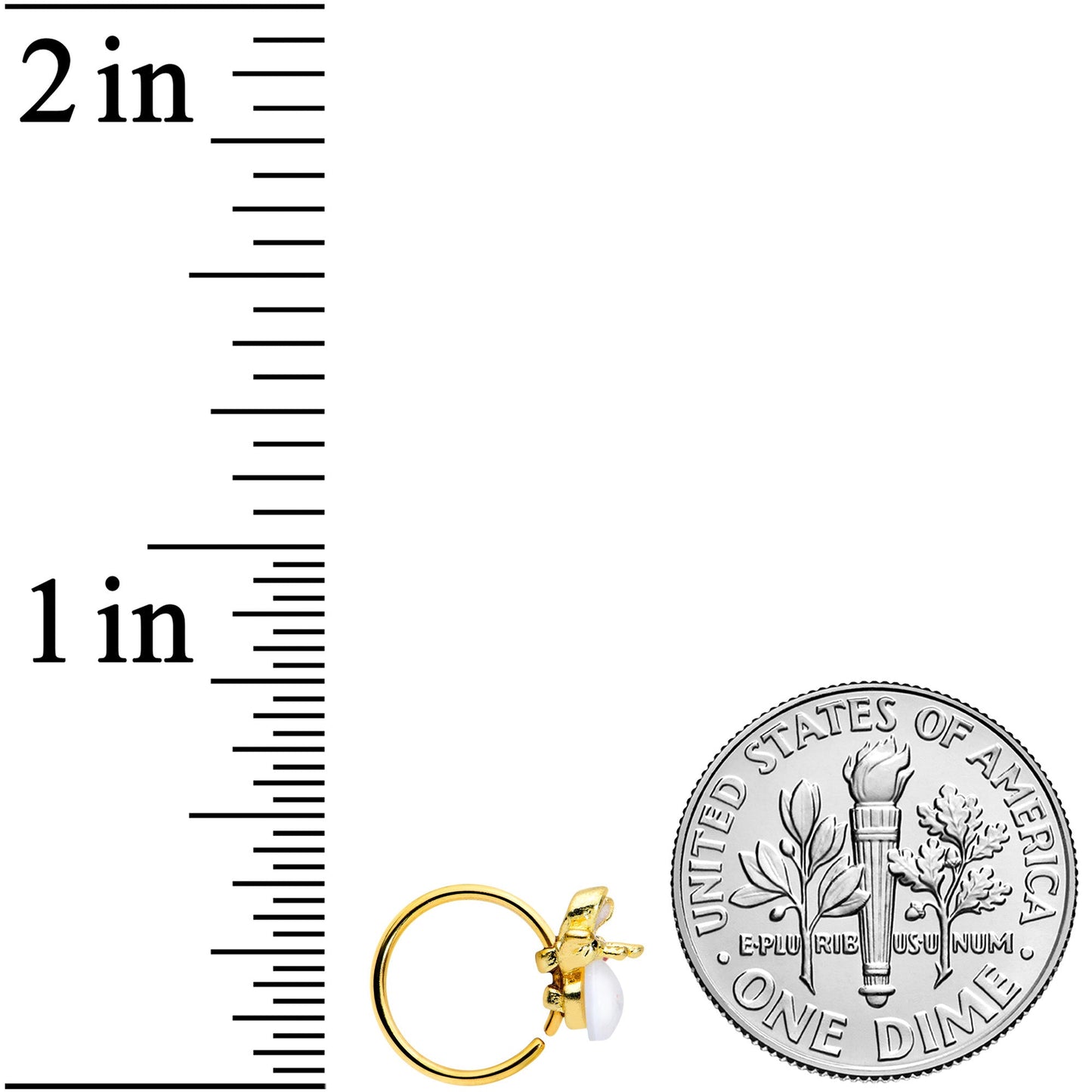 20G 5/16 White Faux Opal Gold Tone Insect Nose Hoop