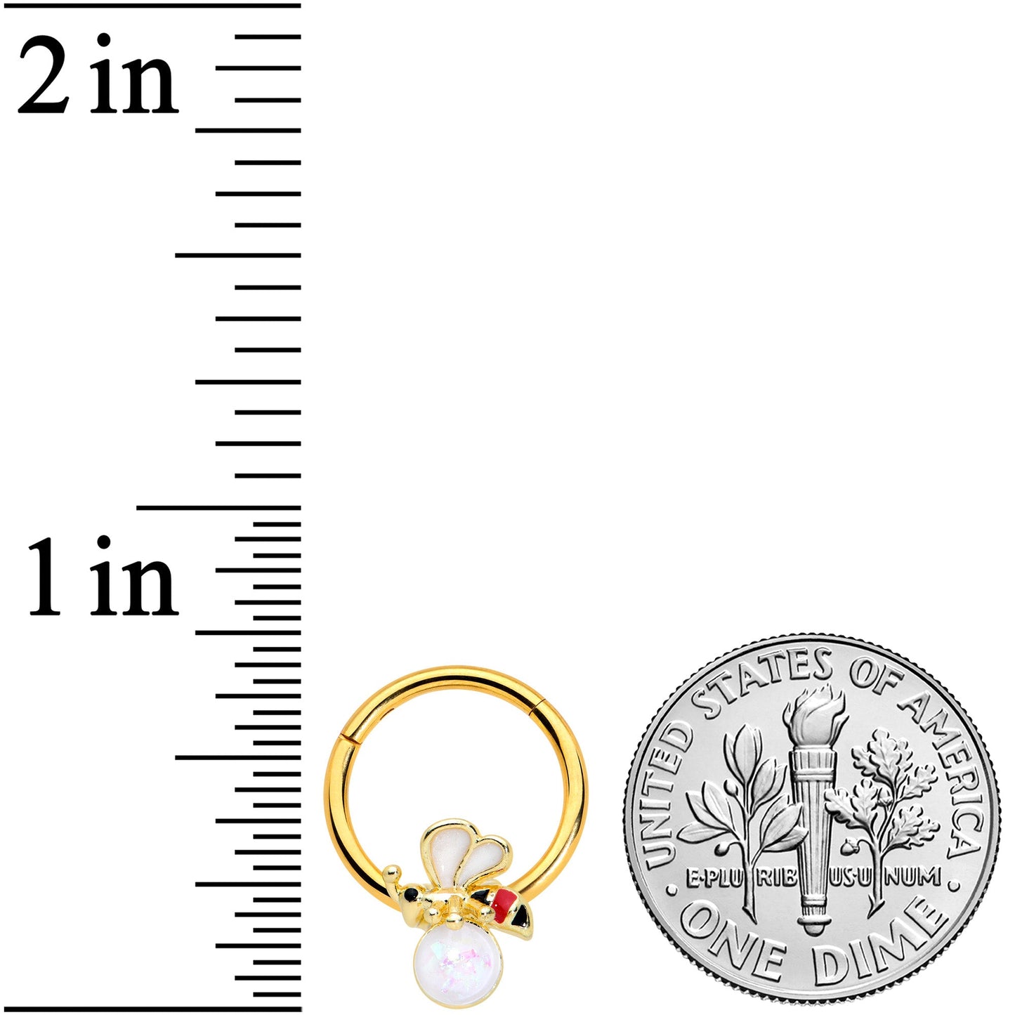 16G 3/8 White Faux Opal Gold Tone Insect Hinged Segment Ring