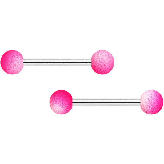 14G 9/16 Pink White Ombre Soft Finish Barbell Nipple Ring Set