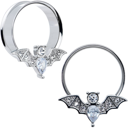 Clear Gem Bat Halloween Double Flare Tunnel Plug Set