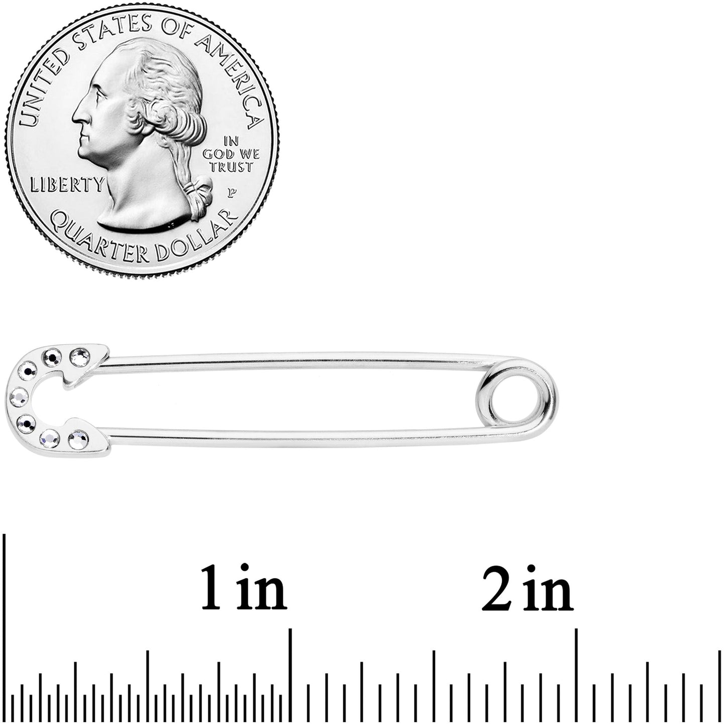 14G Clear Gem Punk Rock Safety Pin Industrial Barbell 38mm