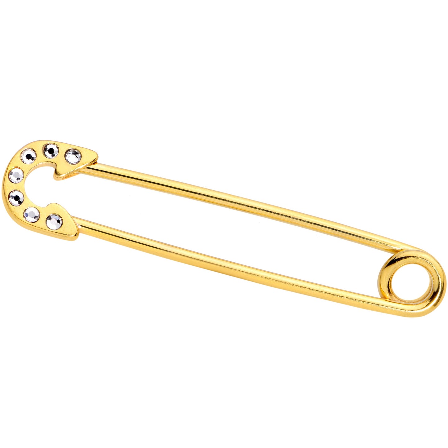 14G Clear Gem Gold Tone Punk Safety Pin Industrial Barbell 38mm