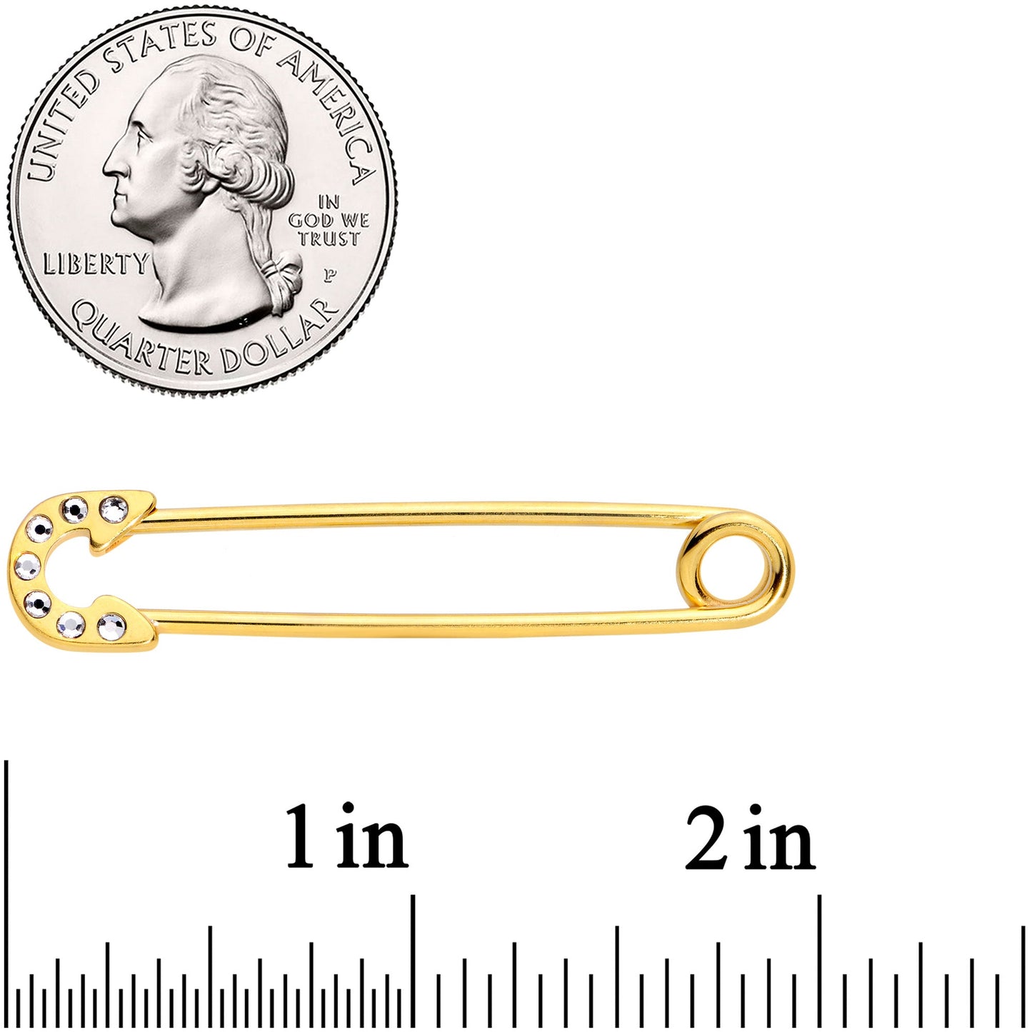 14G Clear Gem Gold Tone Punk Safety Pin Industrial Barbell 38mm