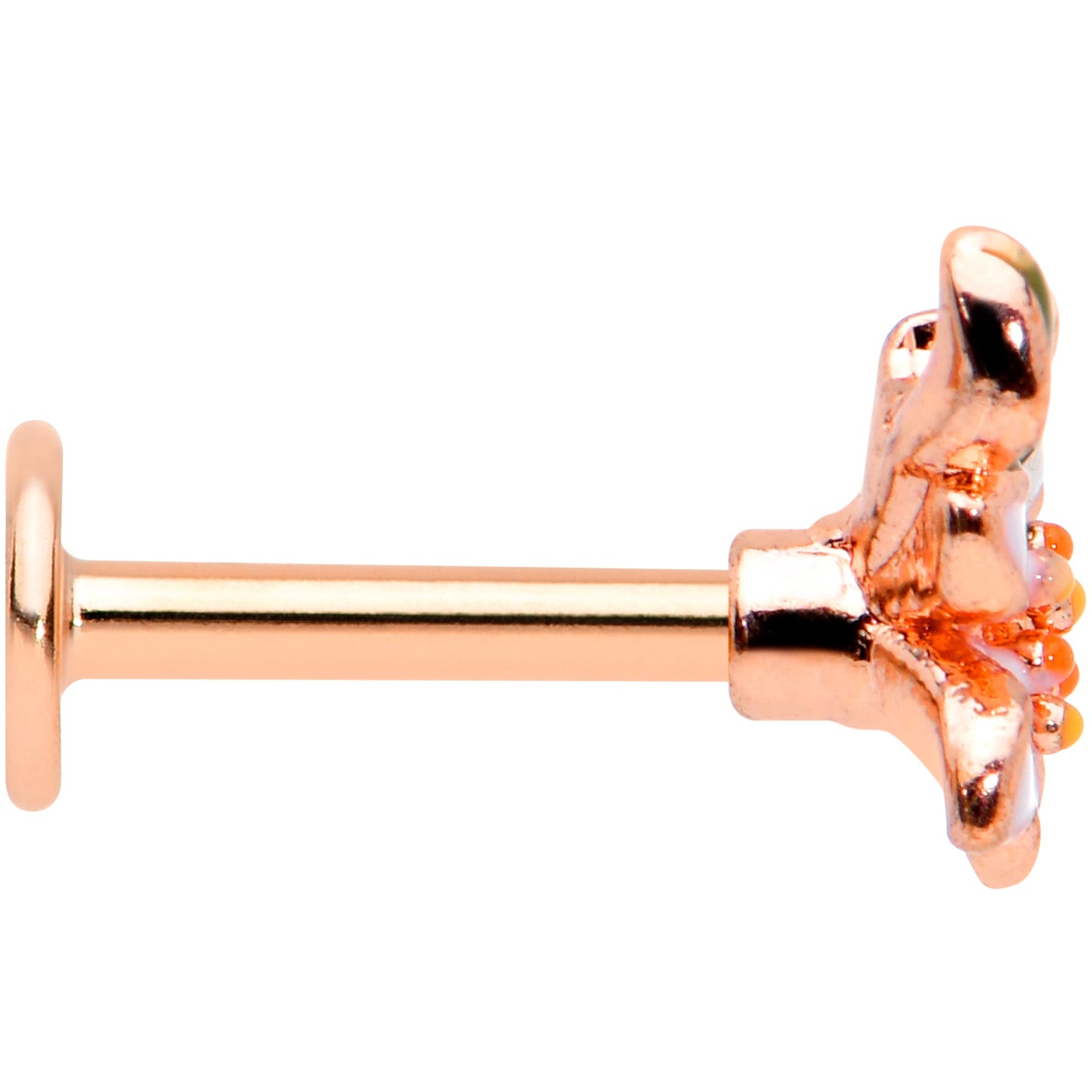 16G 1/4 Green CZ Gem Rose Gold Tone Bold Flower Labret Tragus