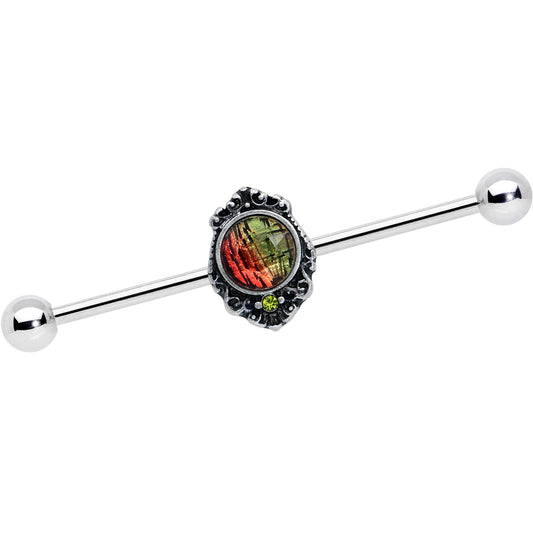 14G Green Orange Tourmaline Fire Industrial Barbell 38mm
