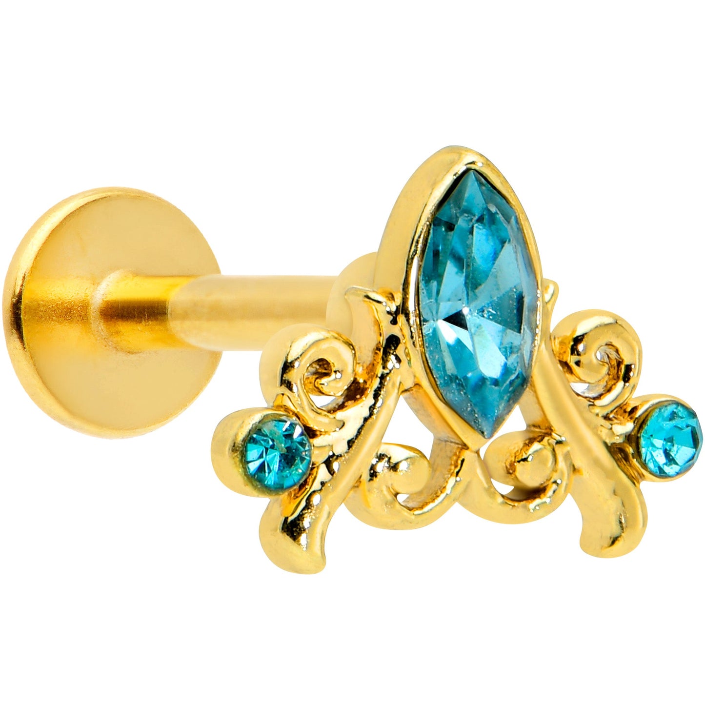 16G 5/16 Blue Gem Gold Tone Elegant Diadem Labret Monroe Tragus