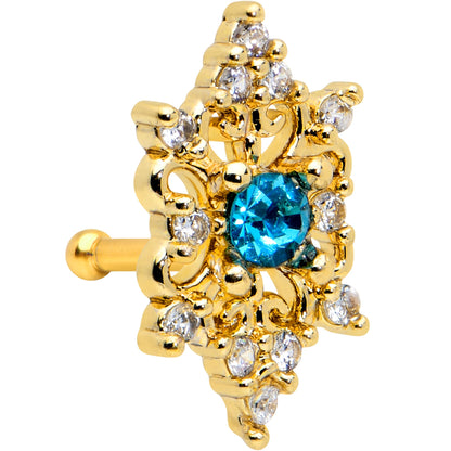 20G 1/4 Clear Blue Gem Gold Tone Royal Heart Nose Bone