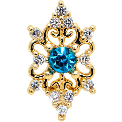 20G 1/4 Clear Blue Gem Gold Tone Royal Heart Nose Bone