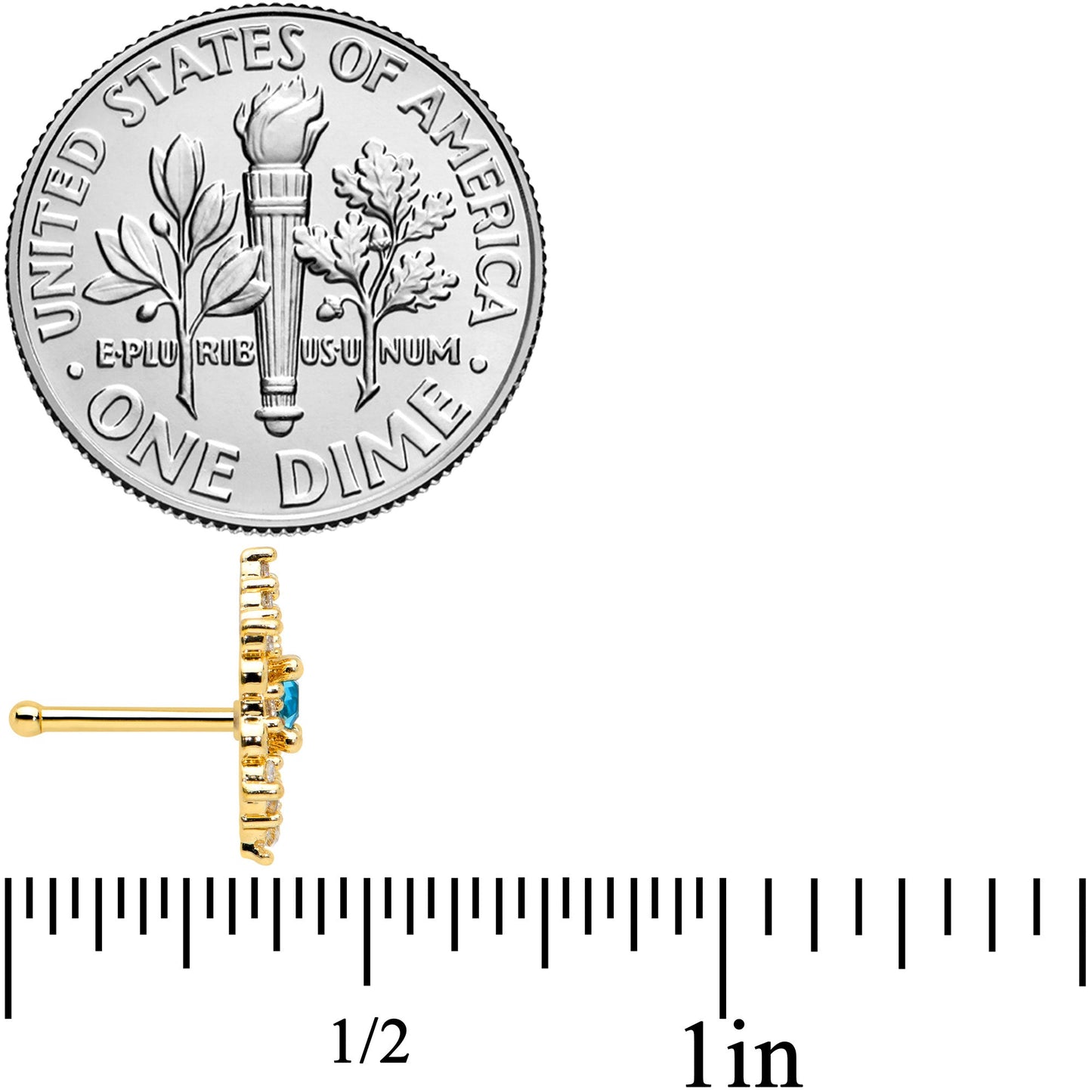 20G 1/4 Clear Blue Gem Gold Tone Royal Heart Nose Bone