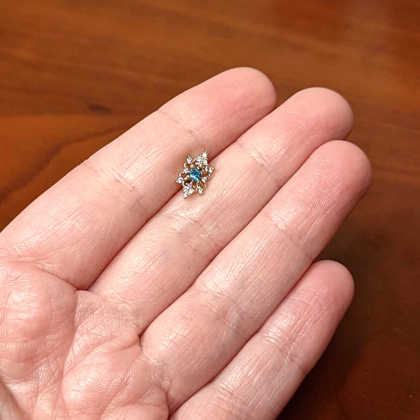 20G 1/4 Clear Blue Gem Gold Tone Royal Heart Nose Bone