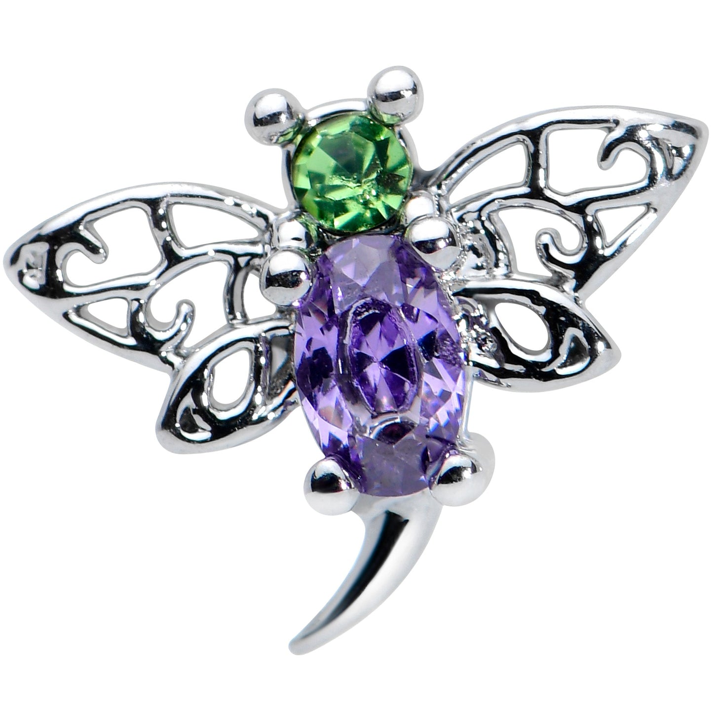 16G 1/4 Green Purple Gem Dragonfly Cartilage Tragus Earring