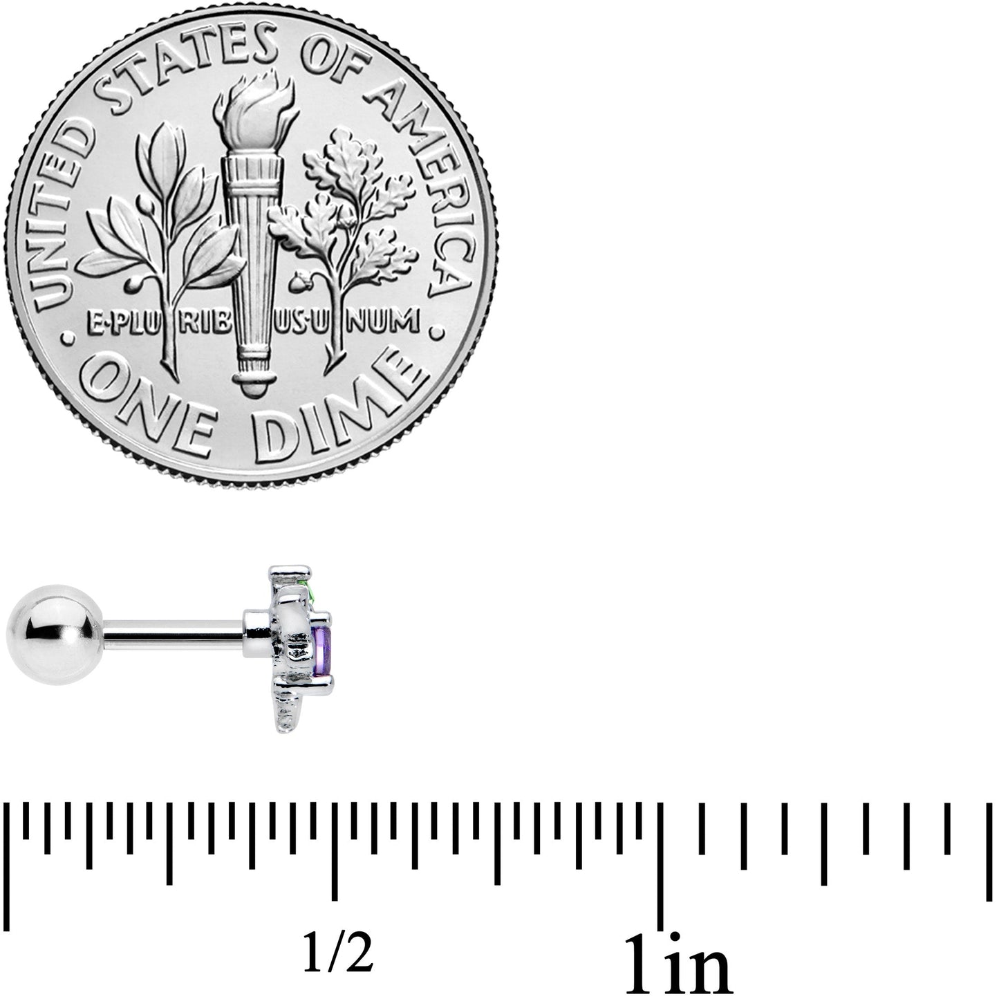 16G 1/4 Green Purple Gem Dragonfly Cartilage Tragus Earring