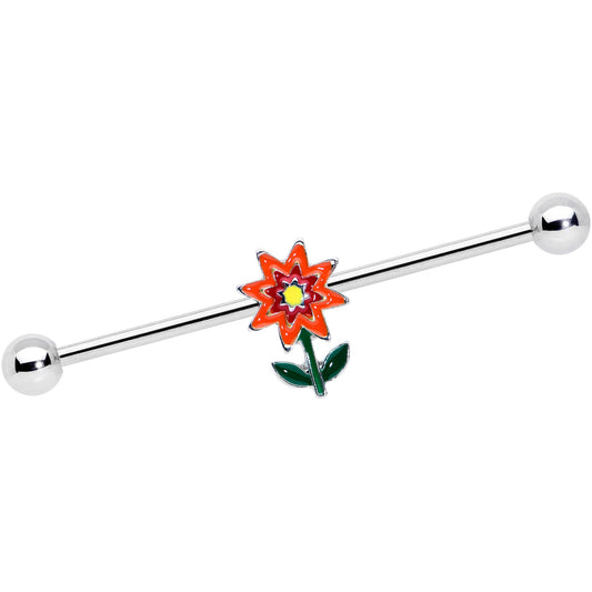 14G Red Orange Yellow Fanciful Flower Industrial Barbell 38mm