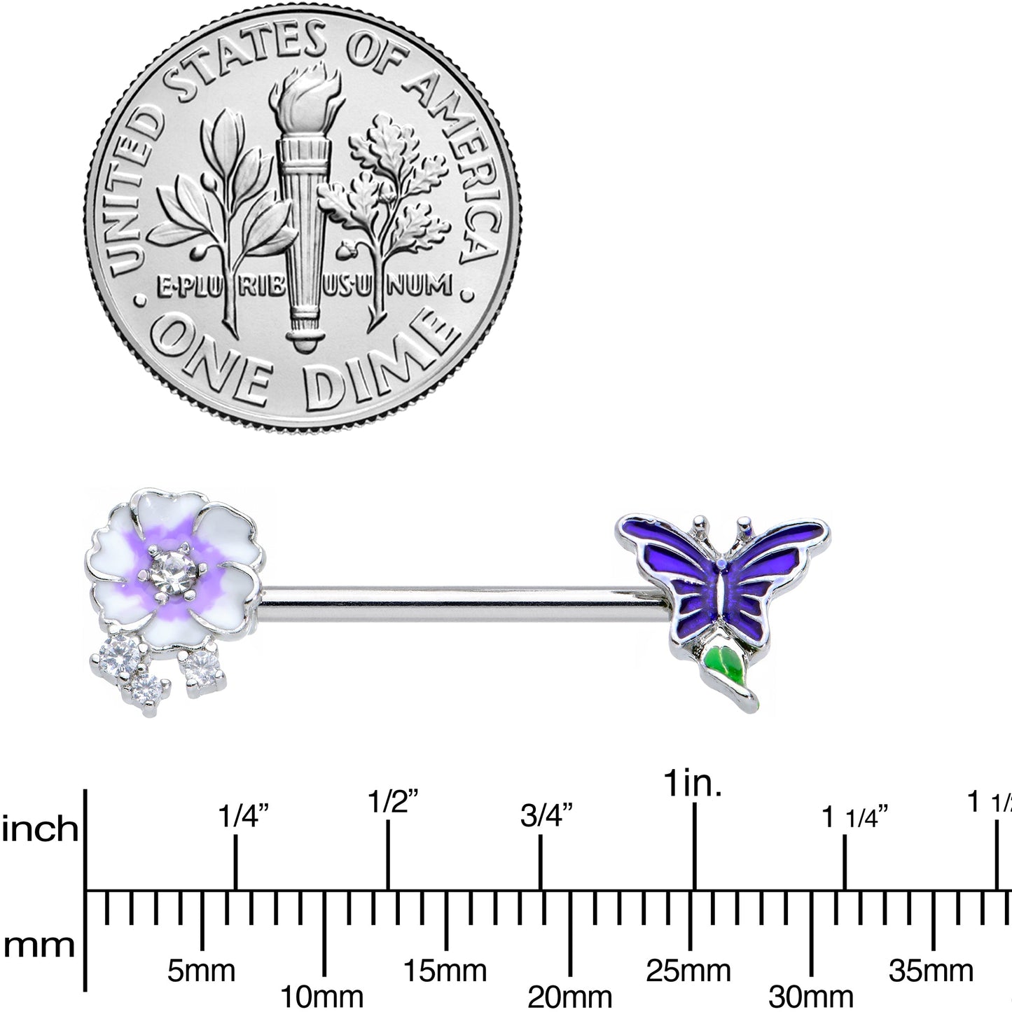 14G 9/16 Clear CZ Gem Flower Blue Butterfly Nipple Ring Set