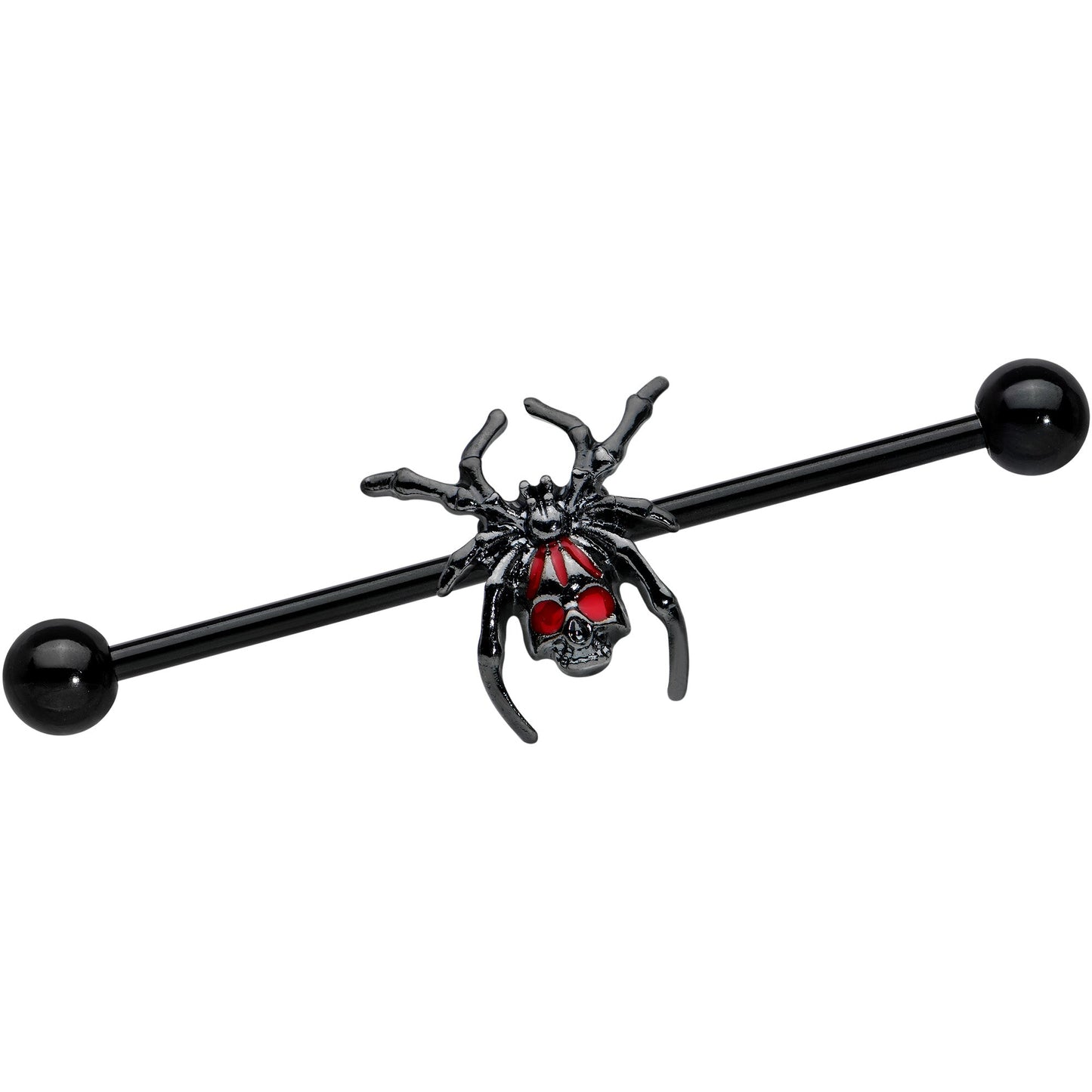 14G Red Gem Black Widow Spider Halloween Industrial Barbell 38mm