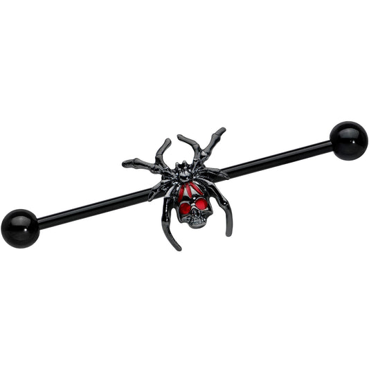 14G Red Gem Black Widow Spider Halloween Industrial Barbell 38mm