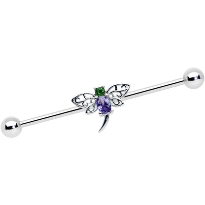 14G Purple Green Gem Dragonfly Industrial Barbell 38mm
