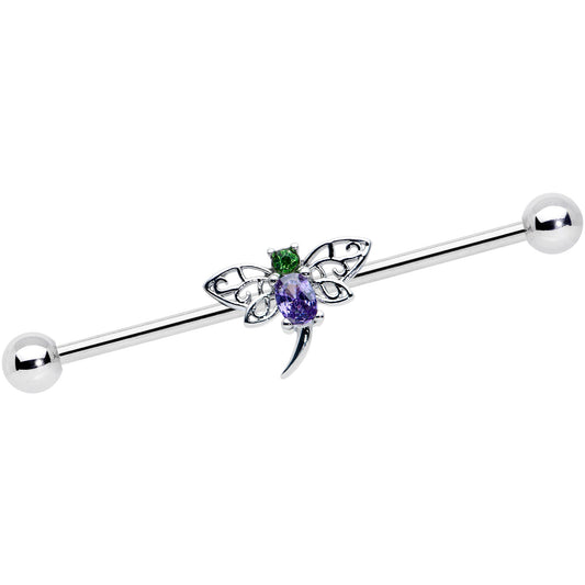 14G Purple Green Gem Dragonfly Industrial Barbell 38mm