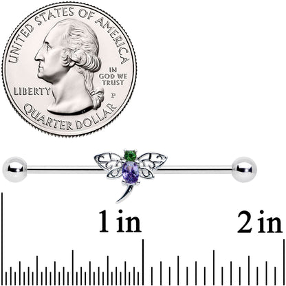 14G Purple Green Gem Dragonfly Industrial Barbell 38mm