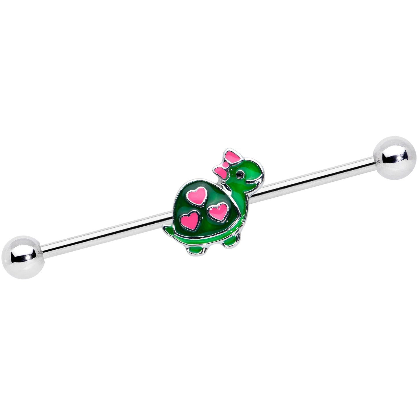 14G Pink Green Hearts Bow Pretty Turtle Industrial Barbell 38mm