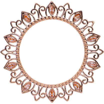 Brown Gem Rose Gold Tone Floral Edge Screw Fit Tunnel Plug Set