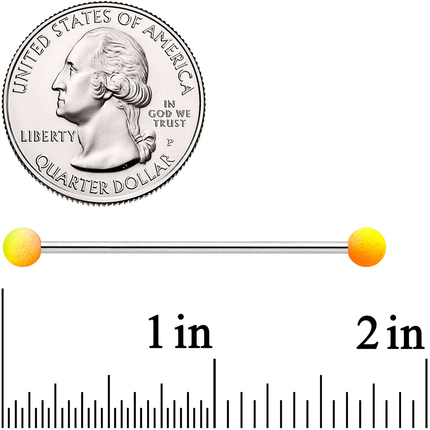 14G Orange Yellow Ombre Soft Finish Industrial Barbell 38mm