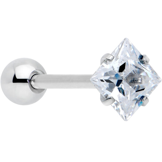 Clear CZ Gem Rhombus Top Barbell Tongue Ring