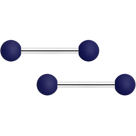 14G 9/16 Navy Blue Soft Finish Barbell Nipple Ring Set