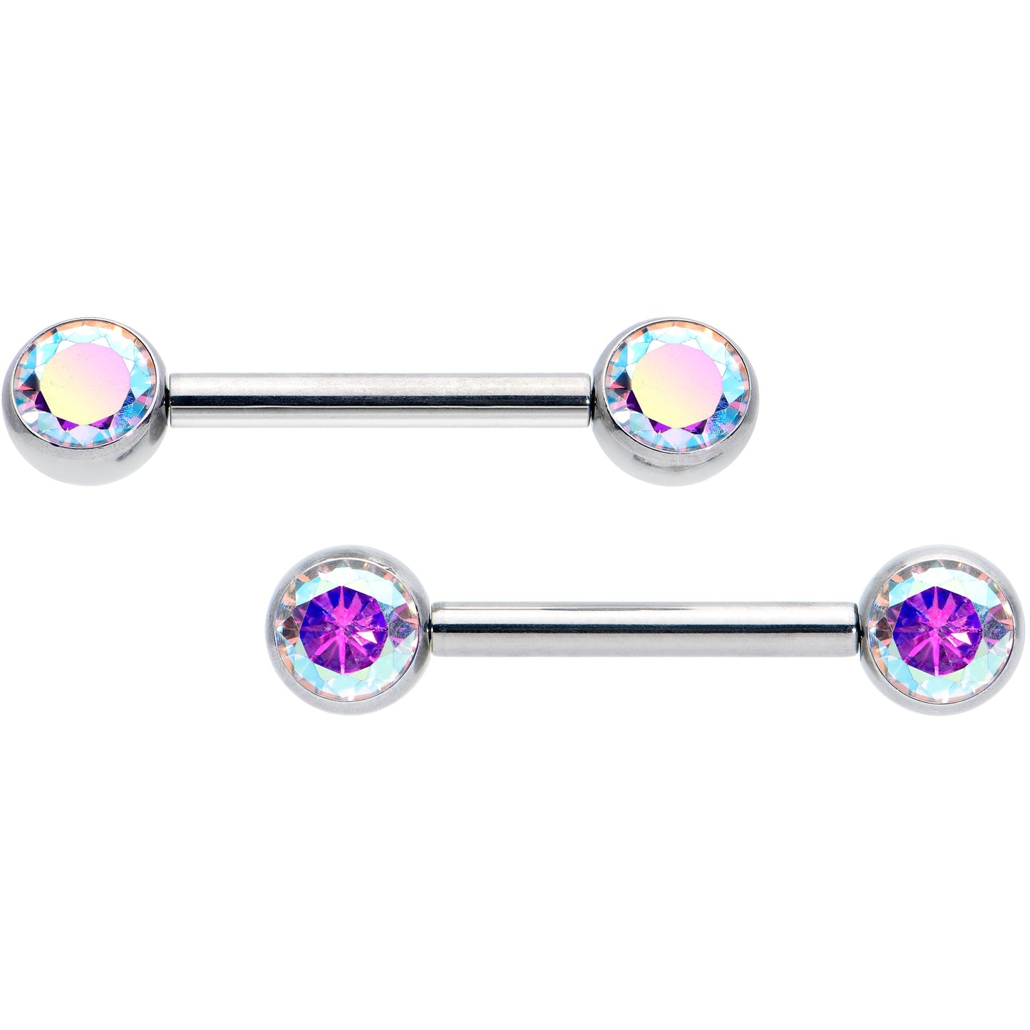 14G 1/2 Aurora CZ Gem G23 Titanium Threadless Nipple Ring Set