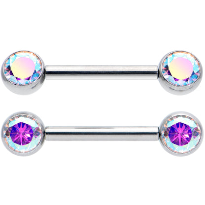 14G 1/2 Aurora CZ Gem G23 Titanium Threadless Nipple Ring Set