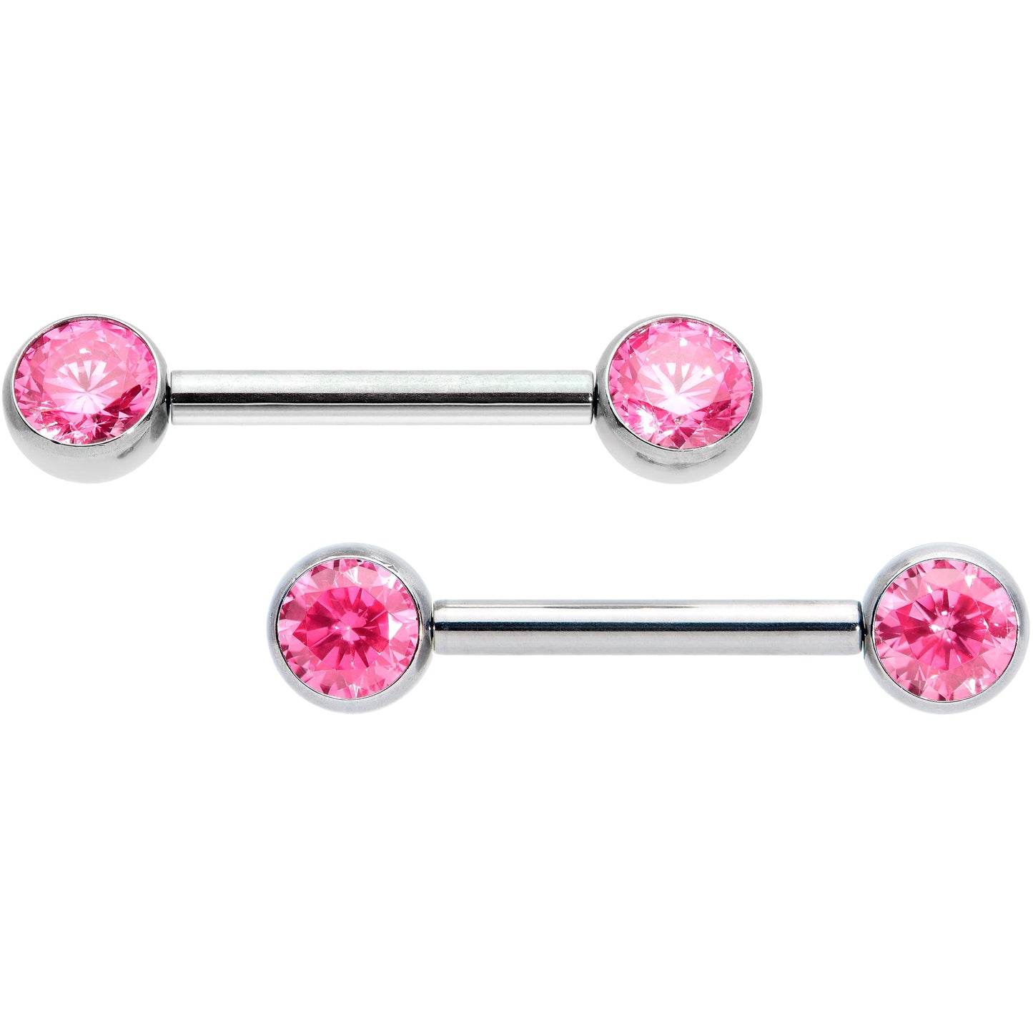 14G 1/2 Pink CZ Gem G23 Titanium Threadless Nipple Ring Set