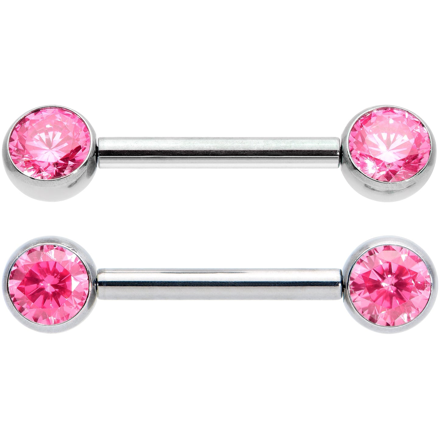 14G 1/2 Pink CZ Gem G23 Titanium Threadless Nipple Ring Set