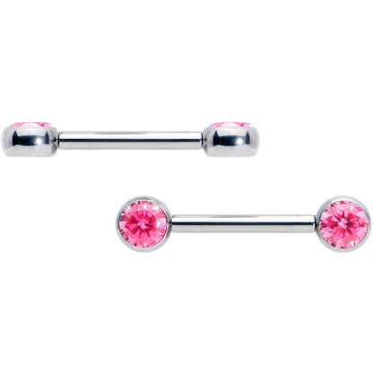 14G 1/2 Pink CZ Gem G23 Titanium Threadless Nipple Ring Set