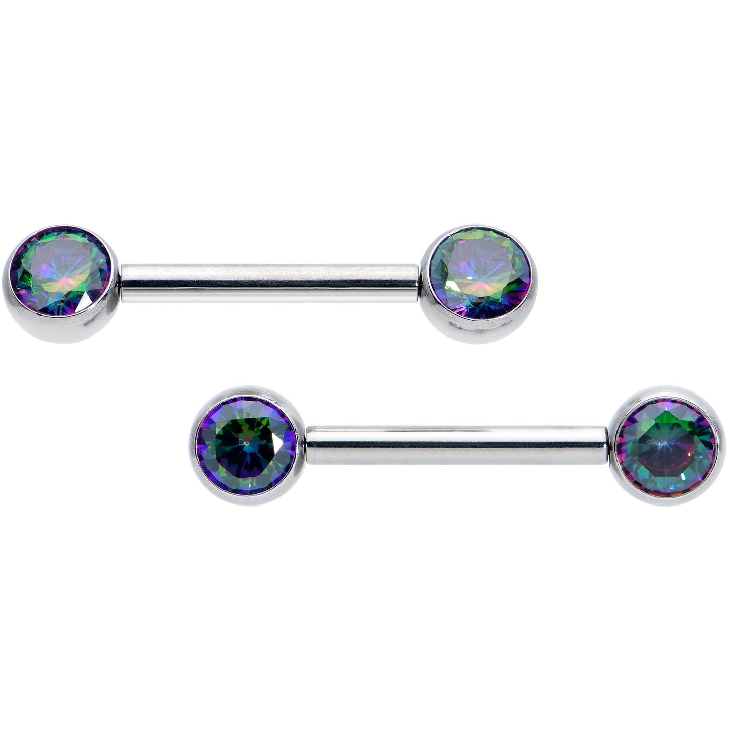 14G 1/2 Vitrail CZ Gem G23 Titanium Threadless Nipple Ring Set