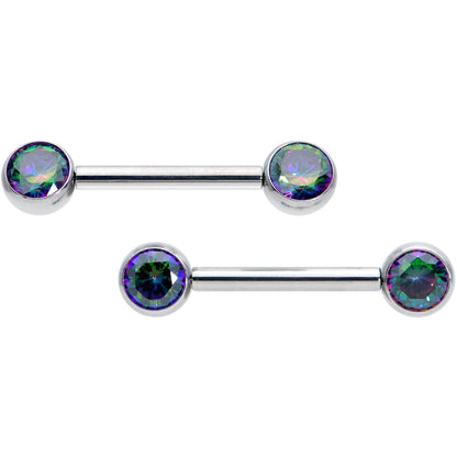 14G 1/2 Vitrail CZ Gem G23 Titanium Threadless Nipple Ring Set
