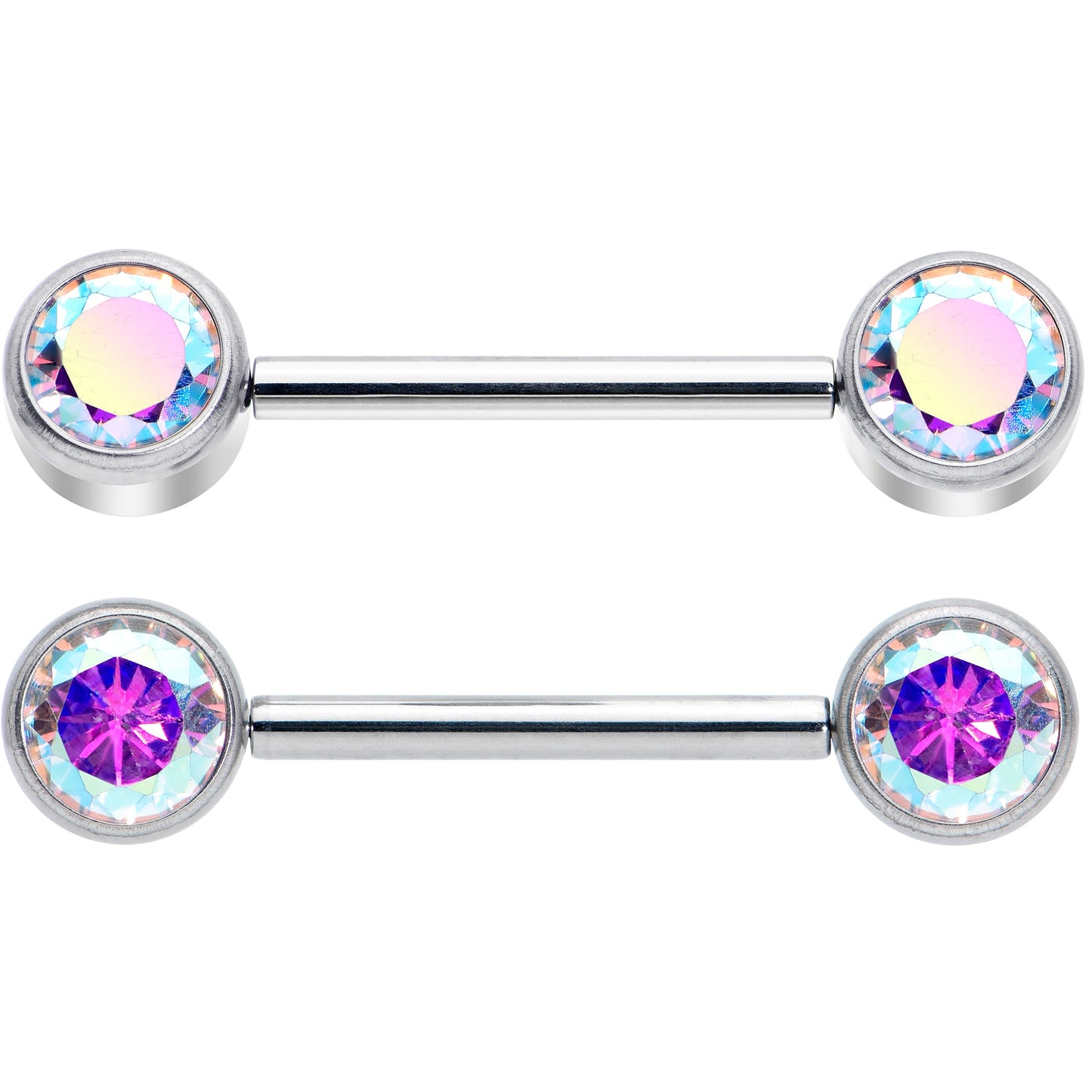 14G 9/16 Aurora CZ Gem G23 Titanium Threadless Nipple Ring Set