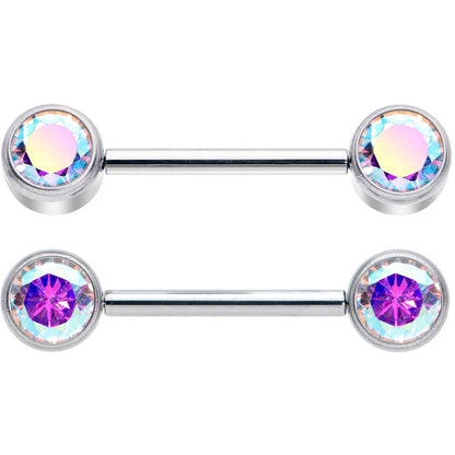14G 9/16 Aurora CZ Gem G23 Titanium Threadless Nipple Ring Set