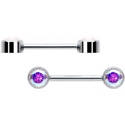 14G 9/16 Aurora CZ Gem G23 Titanium Threadless Nipple Ring Set