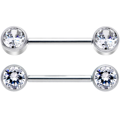 14G 9/16 Clear CZ Gem G23 Titanium Threadless Nipple Ring Set