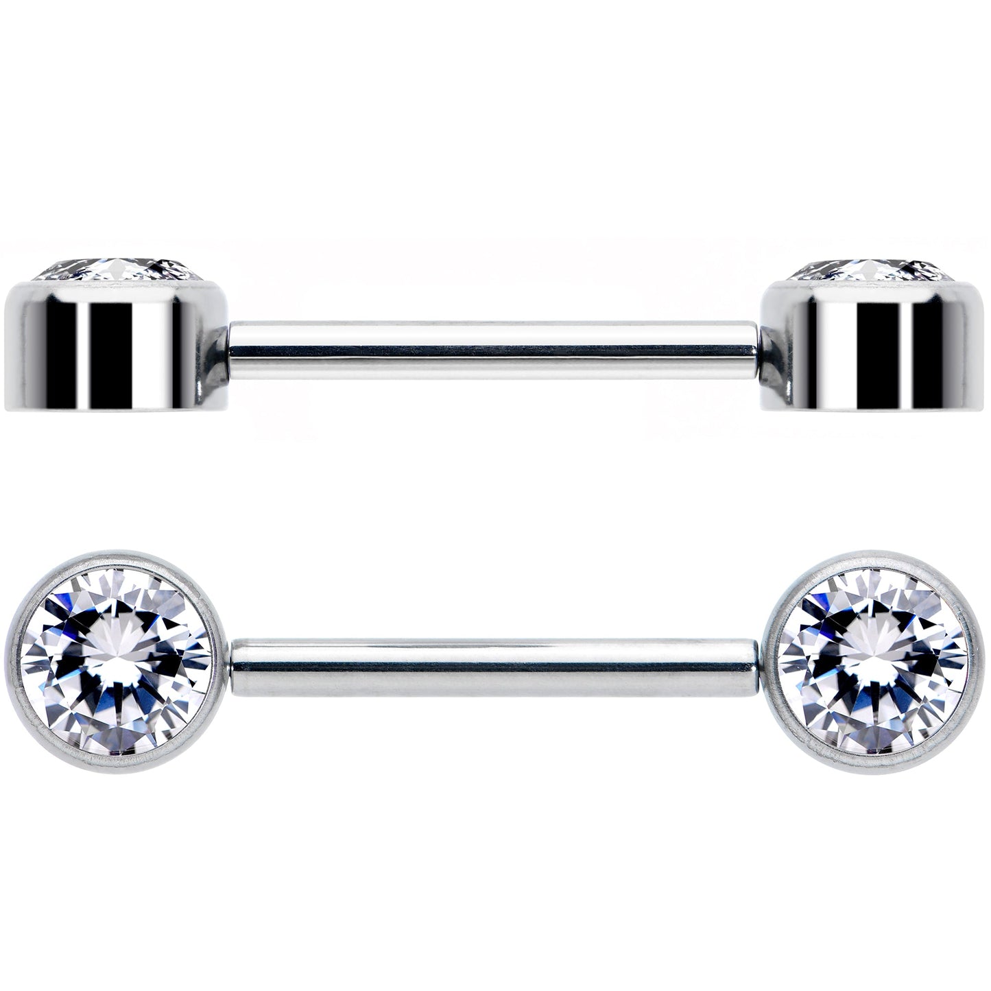 14G 9/16 Clear CZ Gem G23 Titanium Threadless Nipple Ring Set