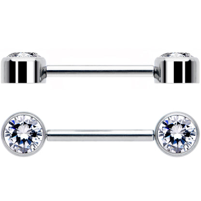 14G 9/16 Clear CZ Gem G23 Titanium Threadless Nipple Ring Set