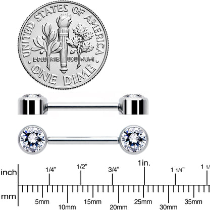 14G 9/16 Clear CZ Gem G23 Titanium Threadless Nipple Ring Set