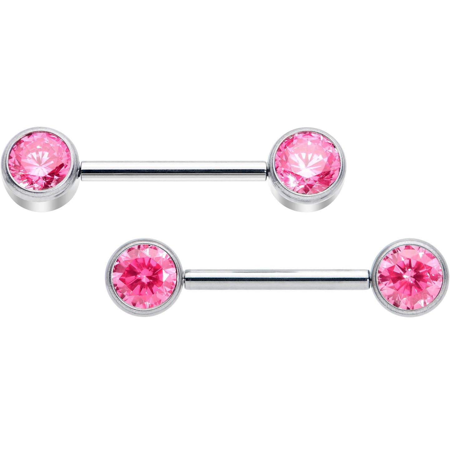 14G 9/16 Pink CZ Gem G23 Titanium Threadless Nipple Ring Set